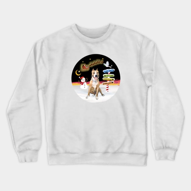 Brown and White PitBull Watches Santa Take Off Crewneck Sweatshirt by Dogs Galore and More